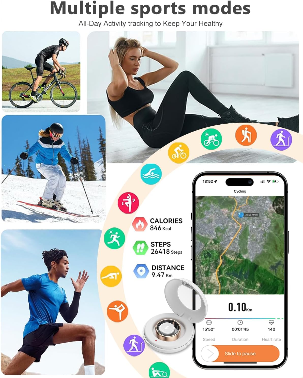 2025 New Smart Ring Health Tracker for Men Women - IP68 Waterproof Fitness Ring with Sleep Tracker/Heart Rate/Blood Oxygen/Steps/Distance/Calories,Air Gestures,Charging case Up to 7-Day - Image 4