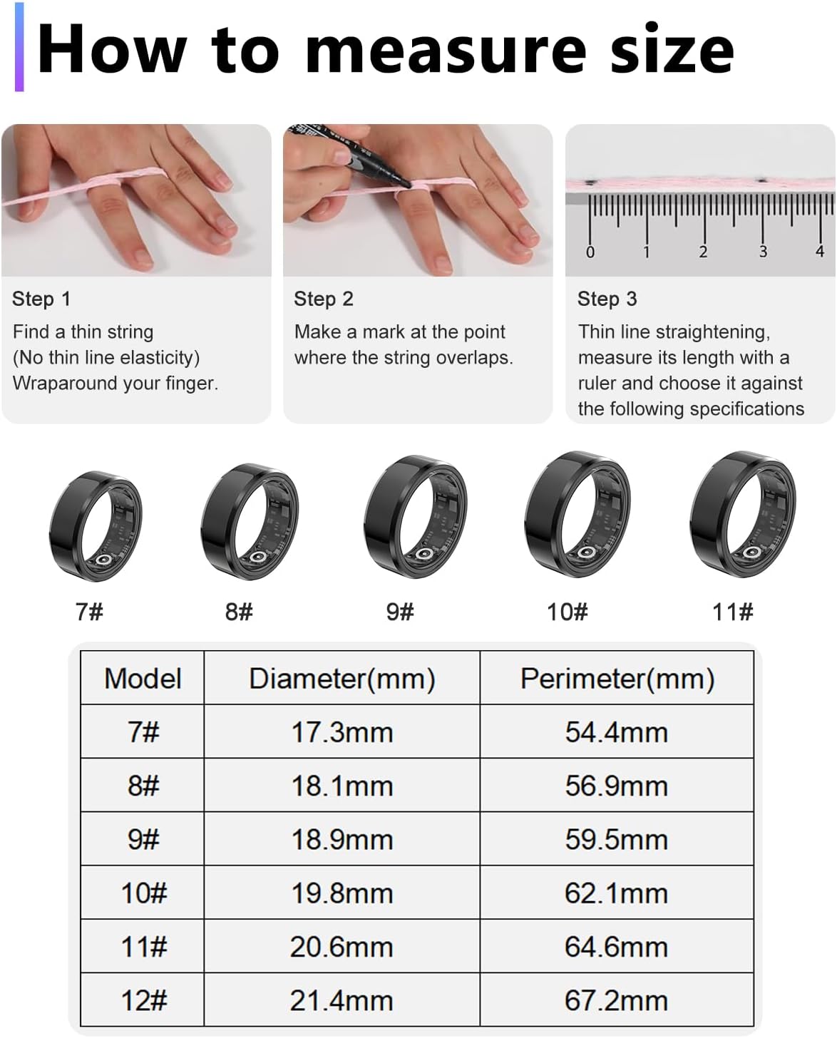 2025 New Smart Ring Health Tracker for Men Women - IP68 Waterproof Fitness Ring with Sleep Tracker/Heart Rate/Blood Oxygen/Steps/Distance/Calories,Air Gestures,Charging case Up to 7-Day - Image 6