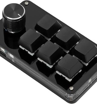 One Handed Programmable Macro Keyboard, Gaming Keyboards Multifunction 6 Keys 1 Knobs Mini Gaming Keypad Shortcut Keyboard (Black)