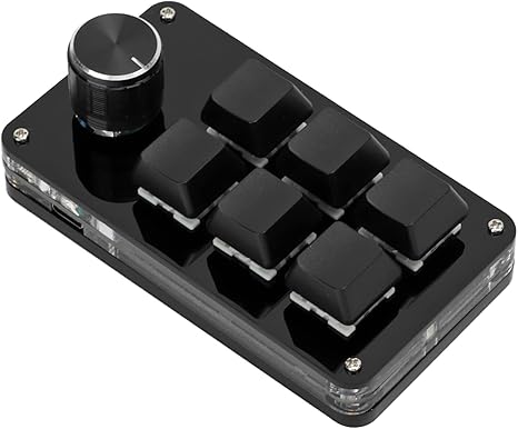 One Handed Programmable Macro Keyboard, Gaming Keyboards Multifunction 6 Keys 1 Knobs Mini Gaming Keypad Shortcut Keyboard (Black)