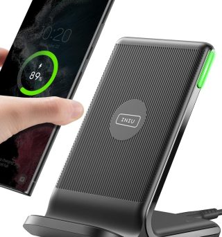 INIU Wireless Charger, 15W Fast Qi Certified Wireless Charging Station with Sleep-Friendly Adaptive Light Compatible with iPhone 16 15 14 13 Pro XS 8 Plus Samsung Galaxy S25 S24 S23 Note 20 Google etc