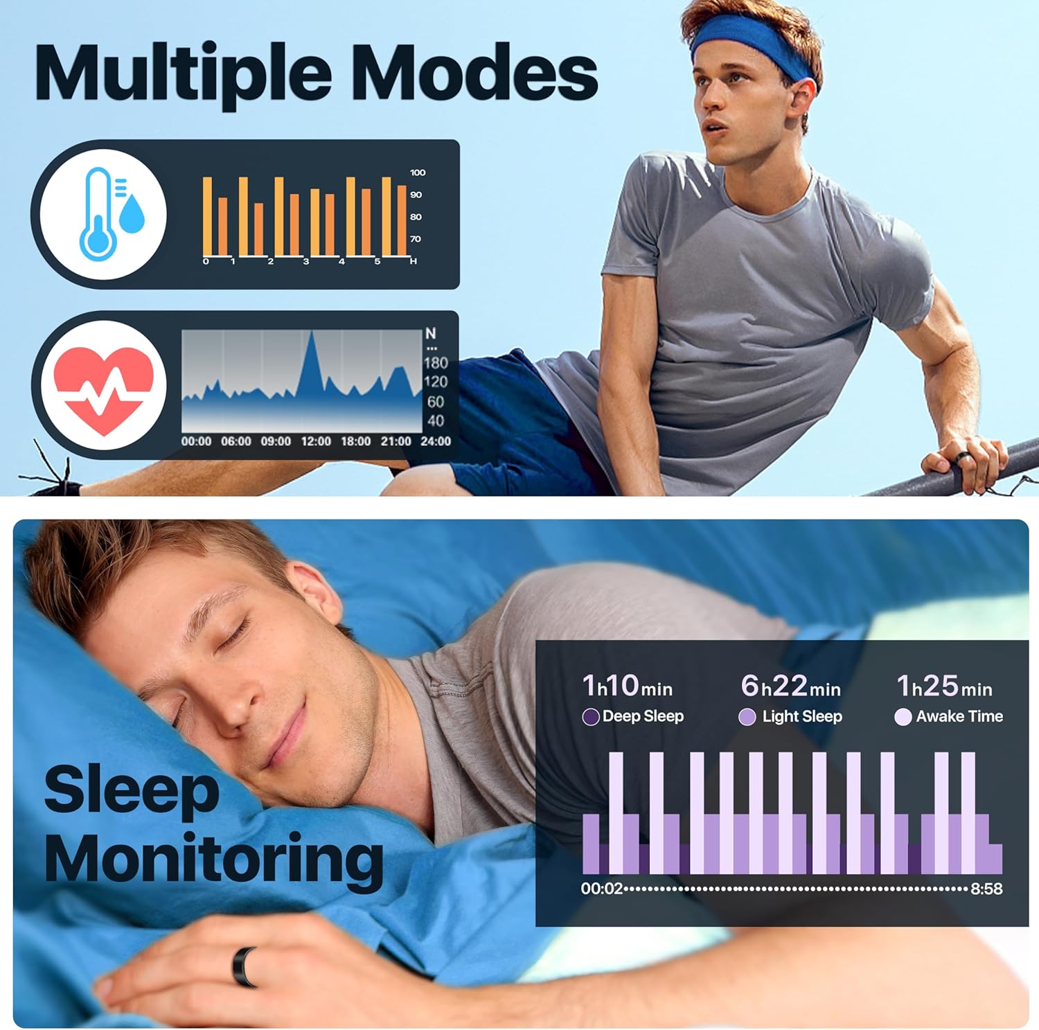 Smart Ring Health Tracker - 24/7 Fitness & Sleep Tracking with Heart Rate Monitor, IP68 Waterproof Activity Tracker for Men/Women, 50+ Workout Modes, 7-Day Battery - Image 3