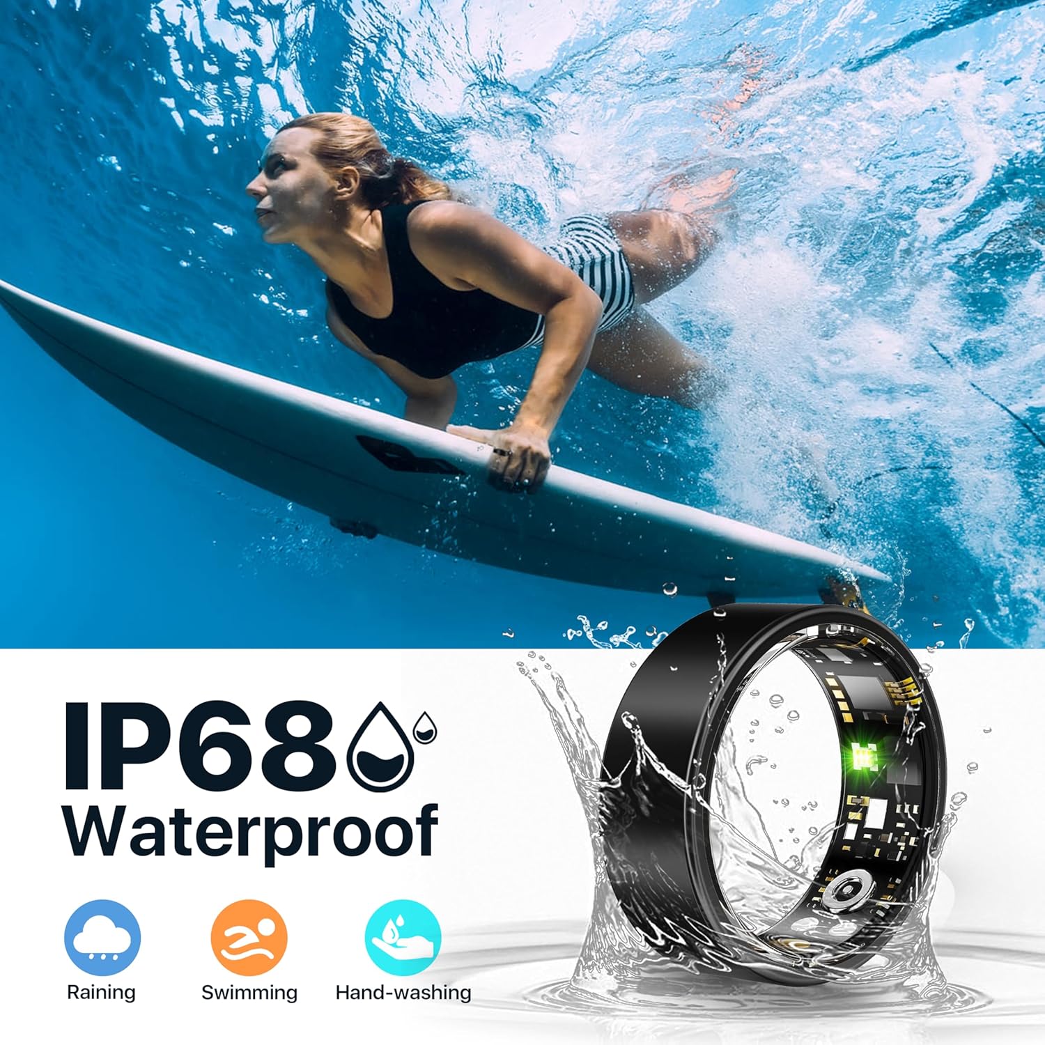 Smart Ring Health Tracker - 24/7 Fitness & Sleep Tracking with Heart Rate Monitor, IP68 Waterproof Activity Tracker for Men/Women, 50+ Workout Modes, 7-Day Battery - Image 5