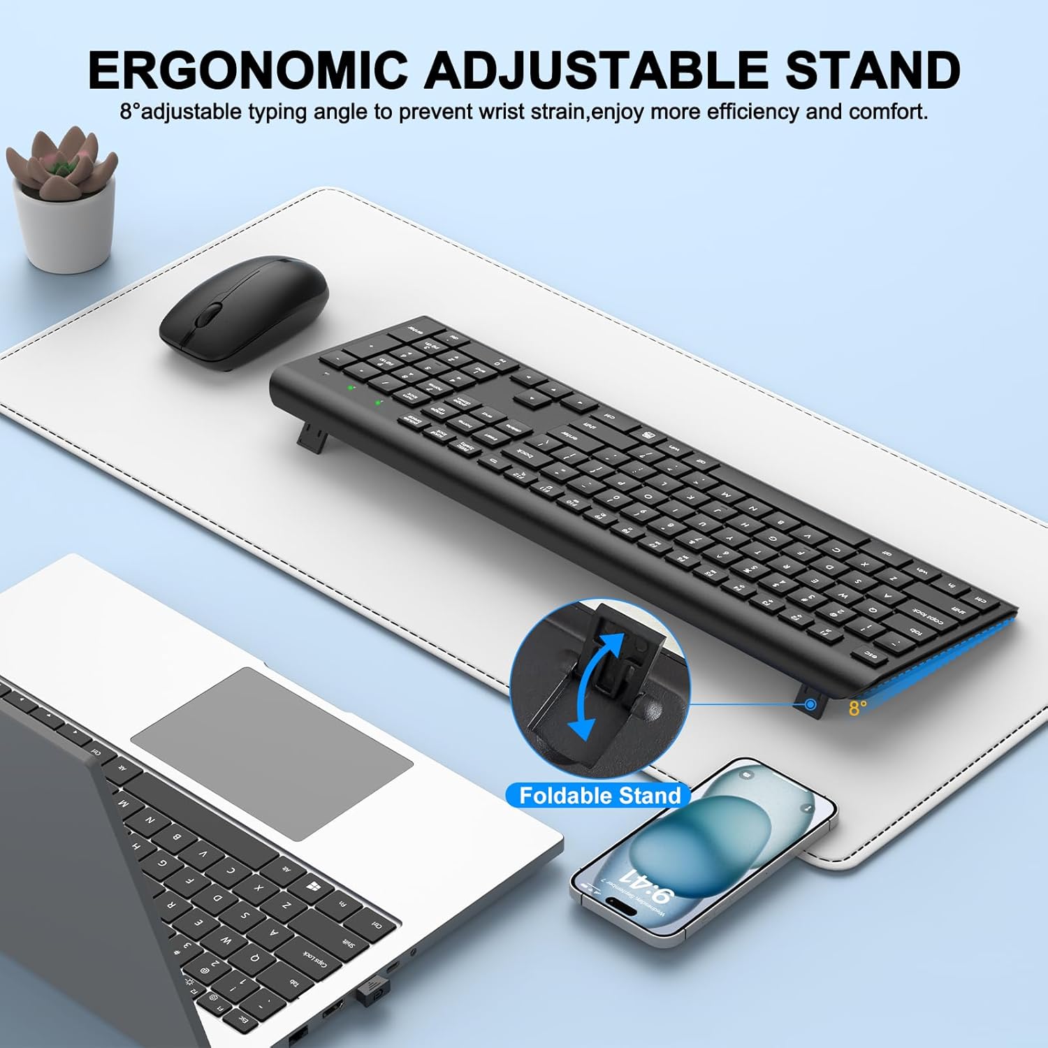 Wireless Keyboard and Mouse Combo, Full Size Silent Ergonomic Keyboard and Mouse, Long Battery Life, Optical Mouse, 2.4G Lag-Free Cordless Mice Keyboard for Computer, Mac, Laptop, PC, Windows - Image 4
